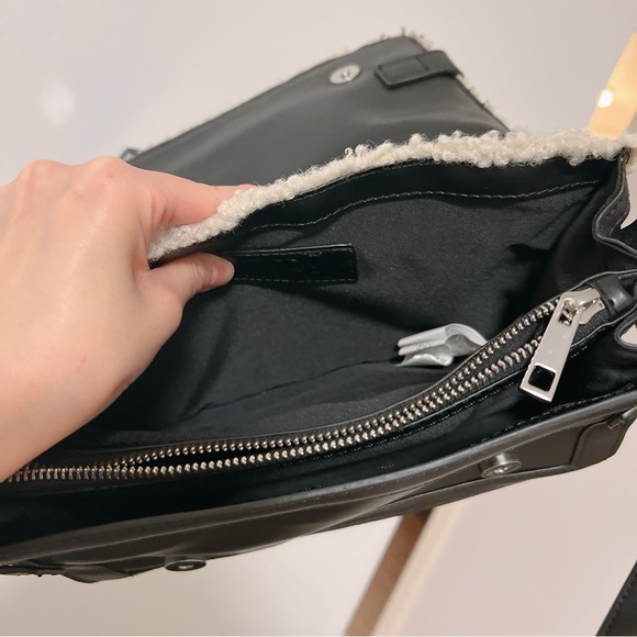 Zara Sherpa Fleece Leather Crossbody Sactchel with Faux Shearling - Picture 12 of 14